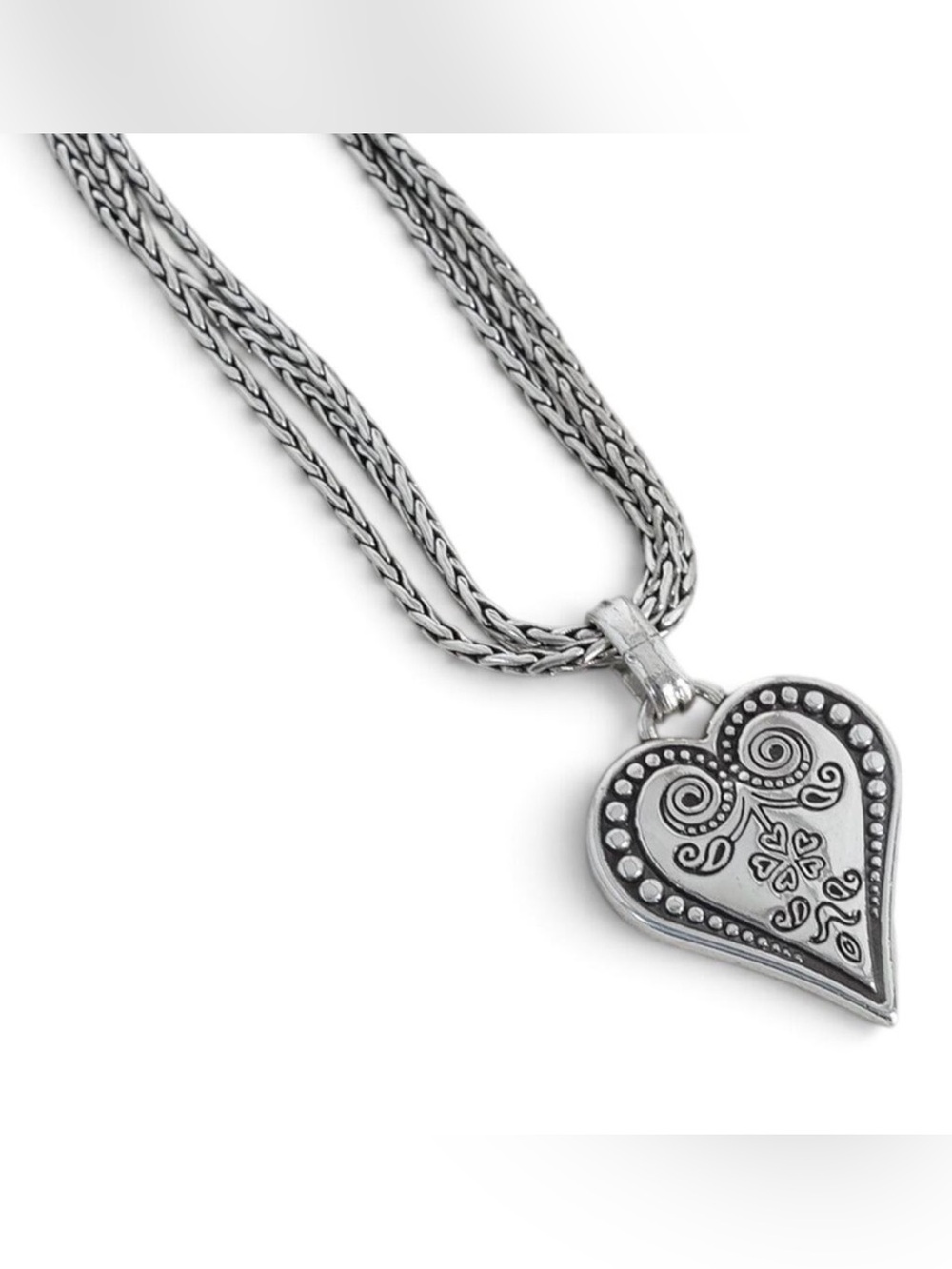 Brighton Retired Ophelia Silver Plated  Heart  3 Strand Filigree Necklace